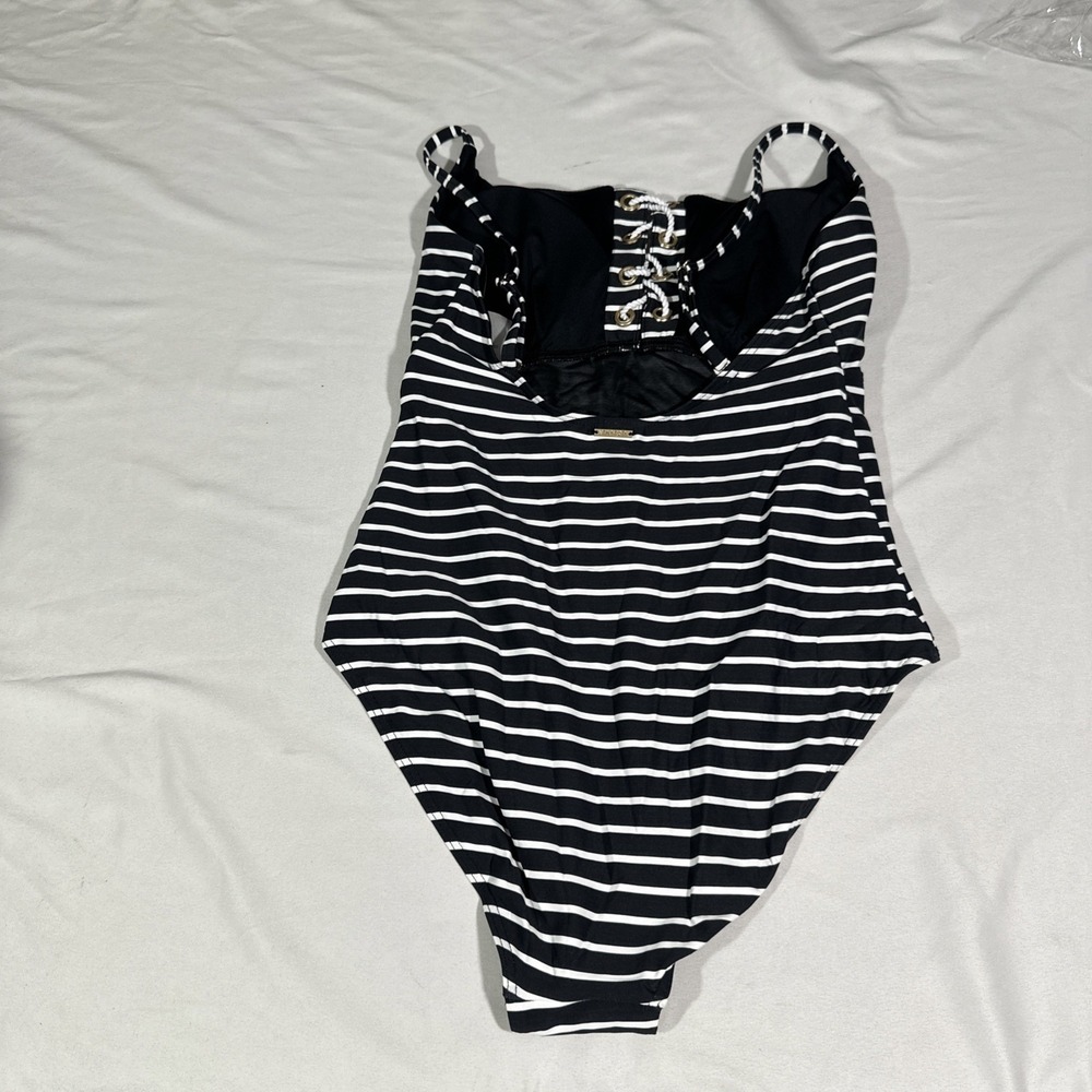 NWT Sea Level‎ [ 8 US ] Lace-Up Stripe One-Piece Swimsuit in Black White 7158 - Picture 8 of 13